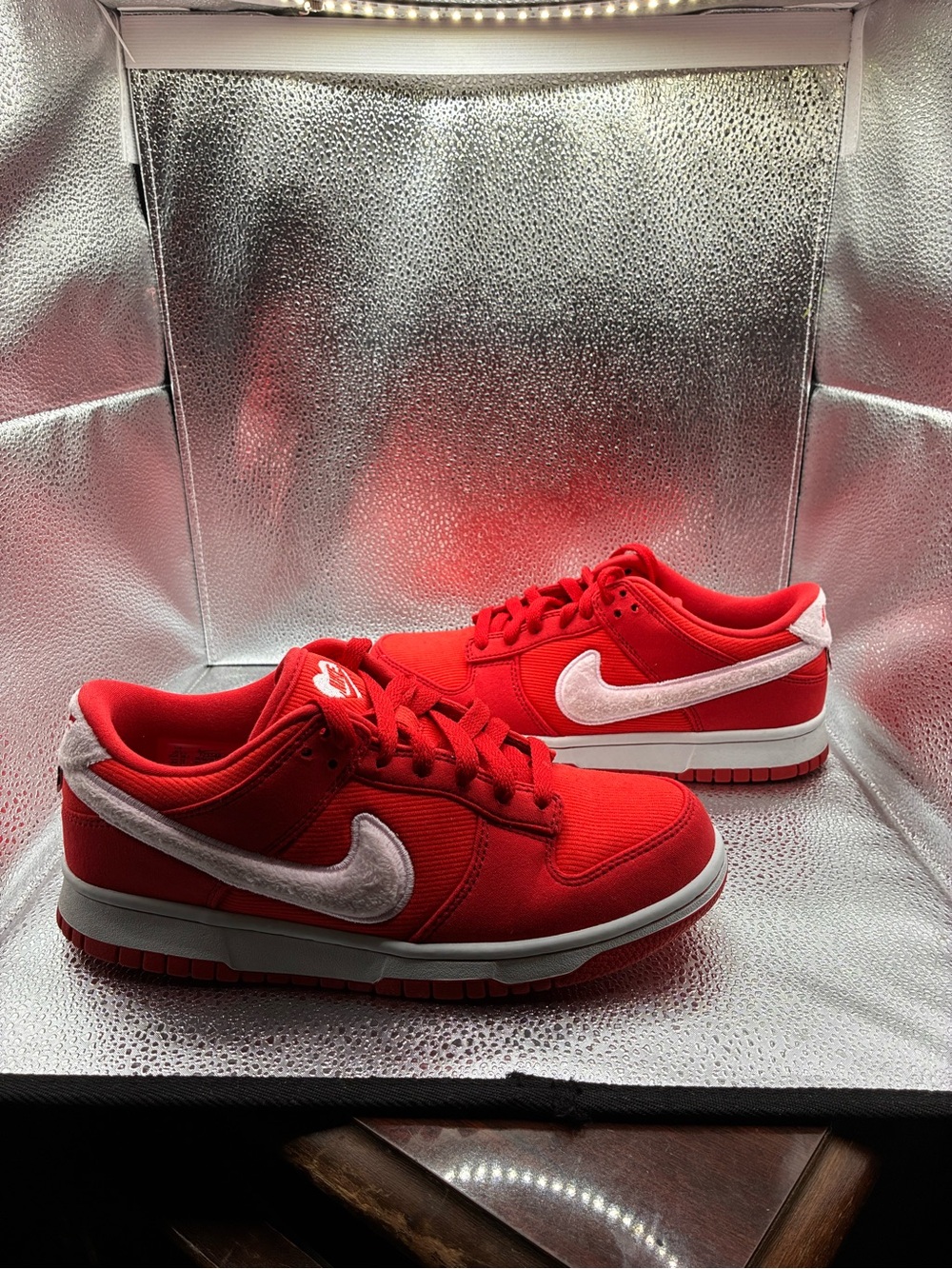 Nike Red and White Dunk Low Valentines Day